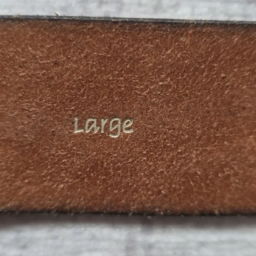 Vintage Fossil Silver Metallic Embossed Textured Genuine Leather Belt Womens L